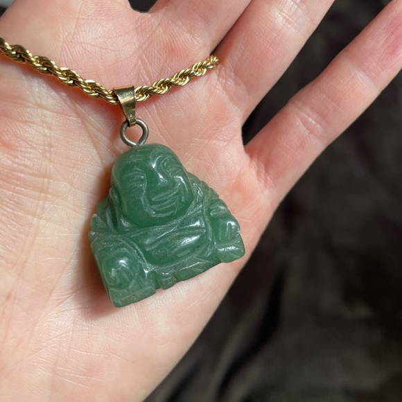 Natural Nephrite Jade lucky Buddha Pendents for couples gold-plated chain - Picture 8 of 14